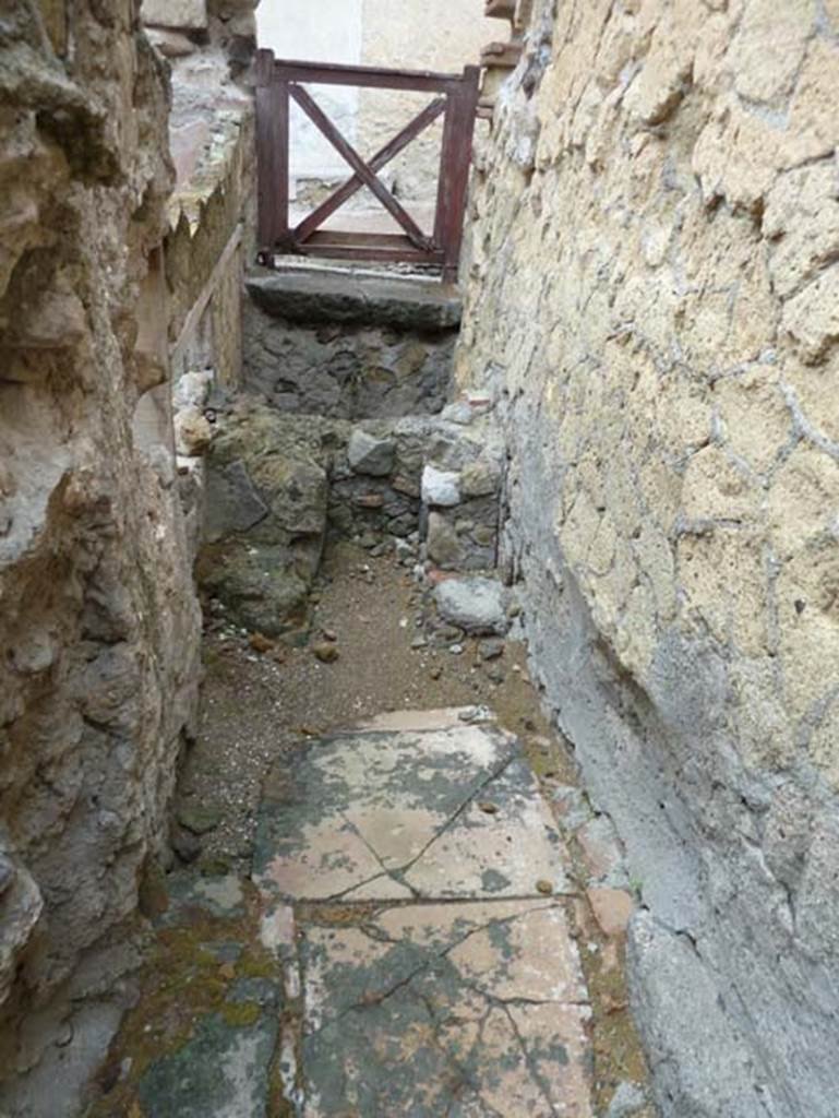 Ins. IV.8, Herculaneum, September 2015. Latrine, under stairs at IV. 9, leading west from kitchen or courtyard.