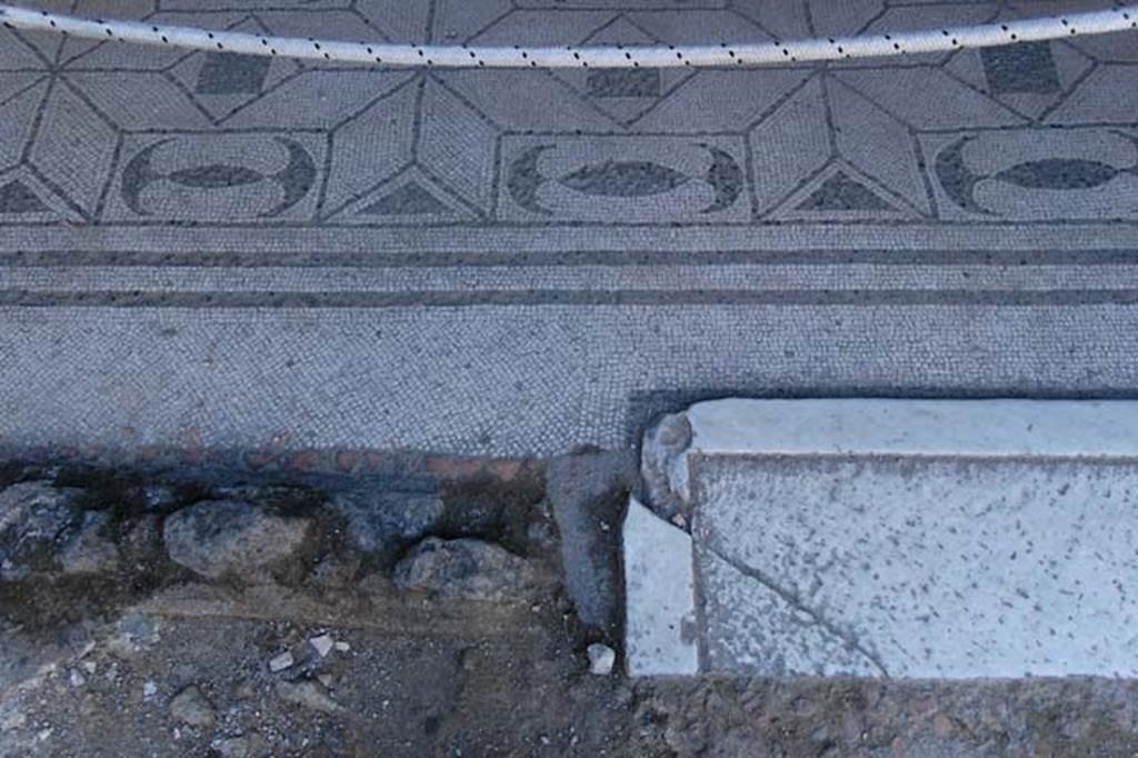 V.30 Herculaneum, May 2011. Oecus 1, detail of doorway threshold and flooring. Photo courtesy of Nicolas Monteix. 