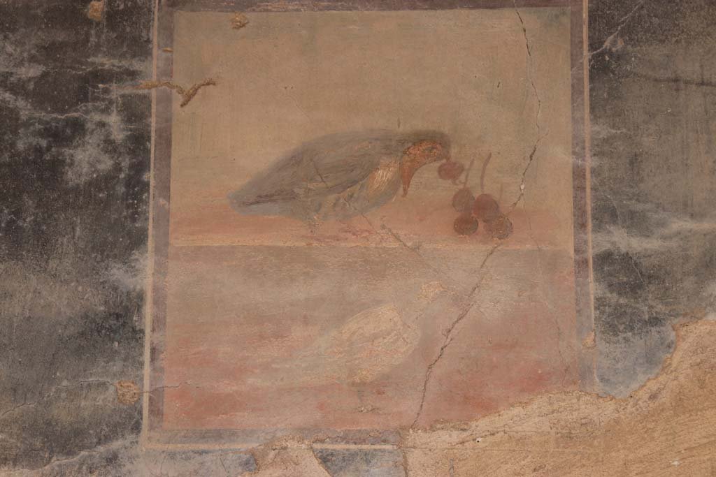 V.35 Herculaneum. September 2017. Ala B, central wall painting of bird eating cherries, from west wall.
Photo courtesy of Klaus Heese.
