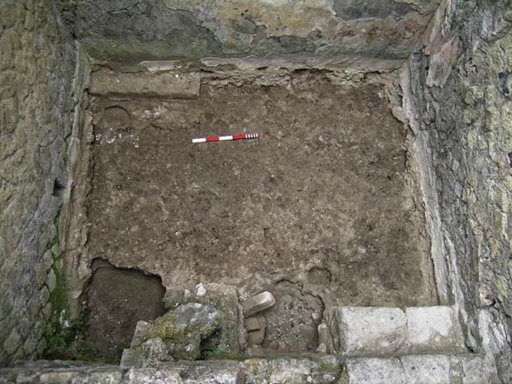 VI.12, Herculaneum. September 2005. Investigation below floor in rear-room (2).
Looking down on floor of rear room, with steps down in north-west corner, in lower right. 
Photo courtesy of Nicolas Monteix.

