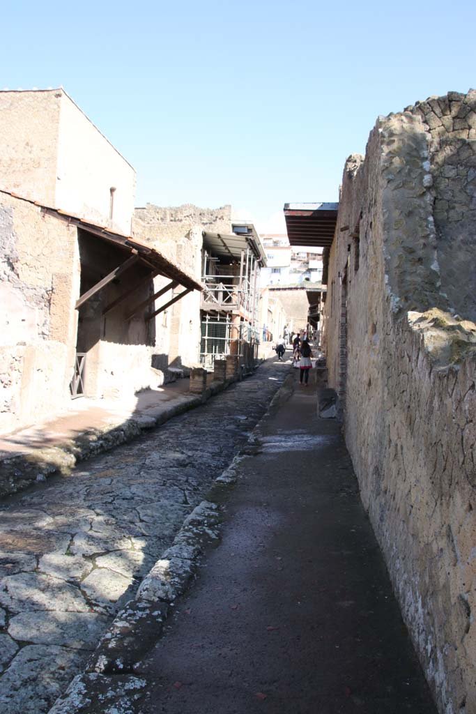 Cardo IV Inferiore, Herculaneum, October 2020. Looking north between Ins. III, 17 on left, and Ins. IV, 2/1 on right.
Photo courtesy of Klaus Heese.
