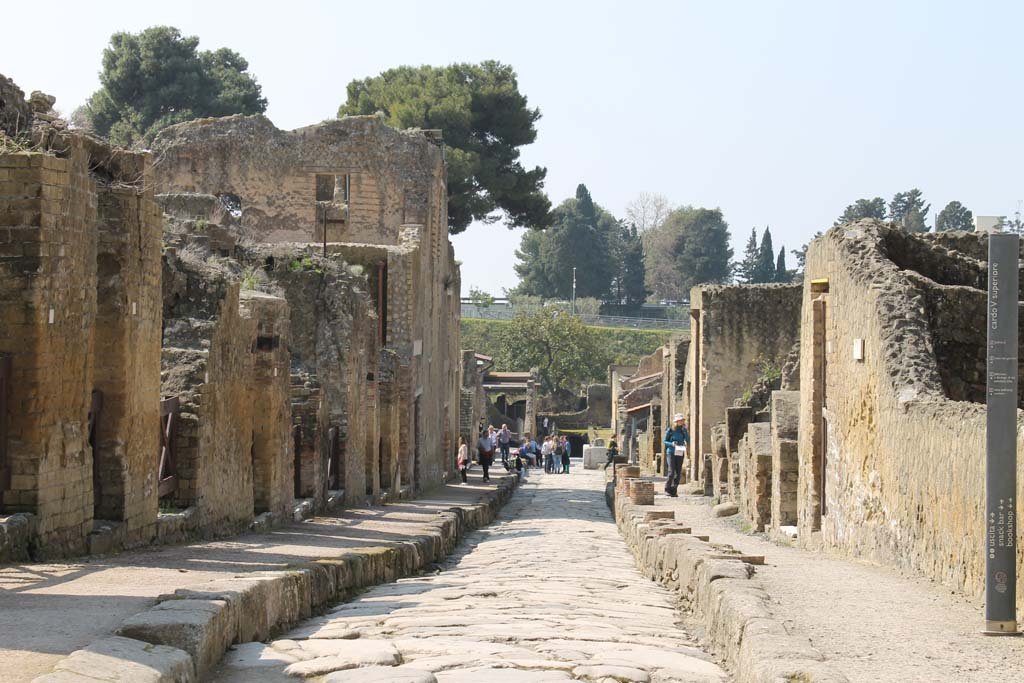 Cardo V, Herculaneum. March 2014. Looking south from junction with Decumanus Maximus.
Foto Annette Haug, ERC Grant 681269 DÉCOR.

