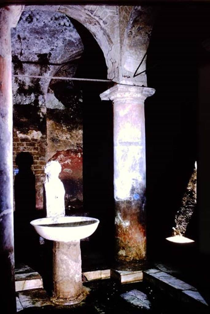 Fountain bust of Apollo, Suburban baths, Herculaneum. 1975. Atrium with fountain bust of Apollo.
Photo by Stanley A. Jashemski.   
Source: The Wilhelmina and Stanley A. Jashemski archive in the University of Maryland Library, Special Collections (See collection page) and made available under the Creative Commons Attribution-Non-Commercial License v.4. See Licence and use details.
J75f0727
