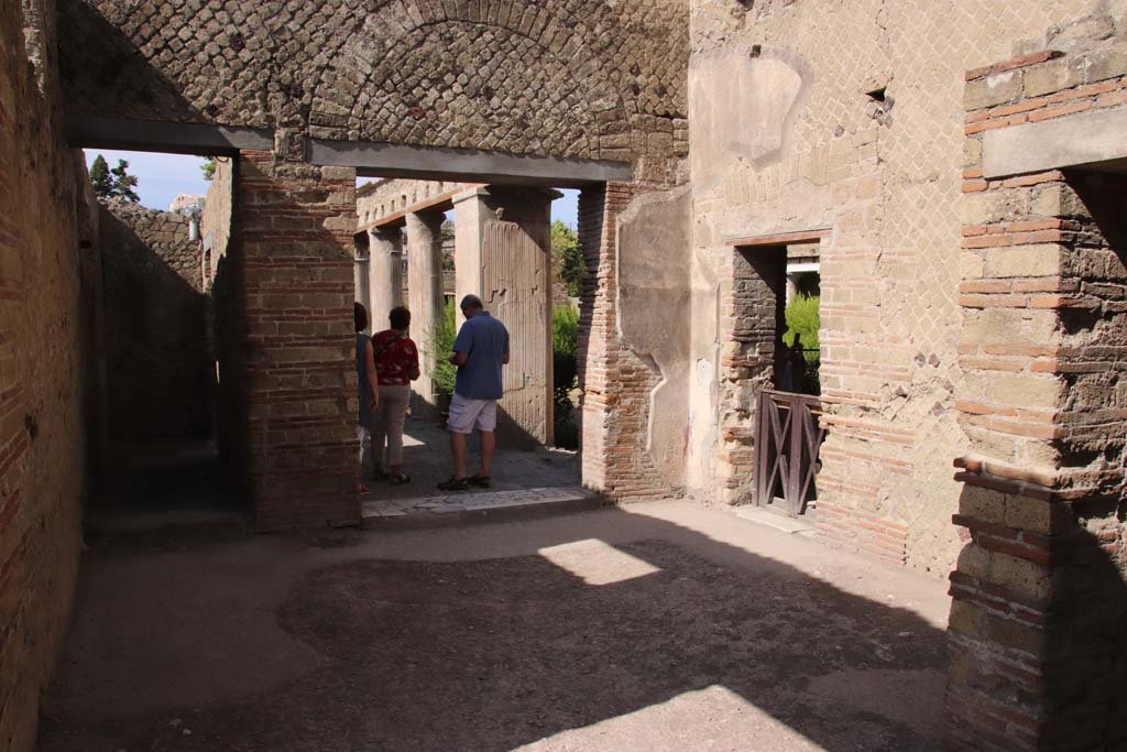 II.2 Herculaneum, September 2019. Looking south from entrance room with doorway to peristyle, in centre. 
Originally when excavated, this area would have had an upper floor. 
The mosaic floor shown in the Gell plan previously seen, would have been from the upper floor above this room. Photo courtesy of Klaus Heese.


