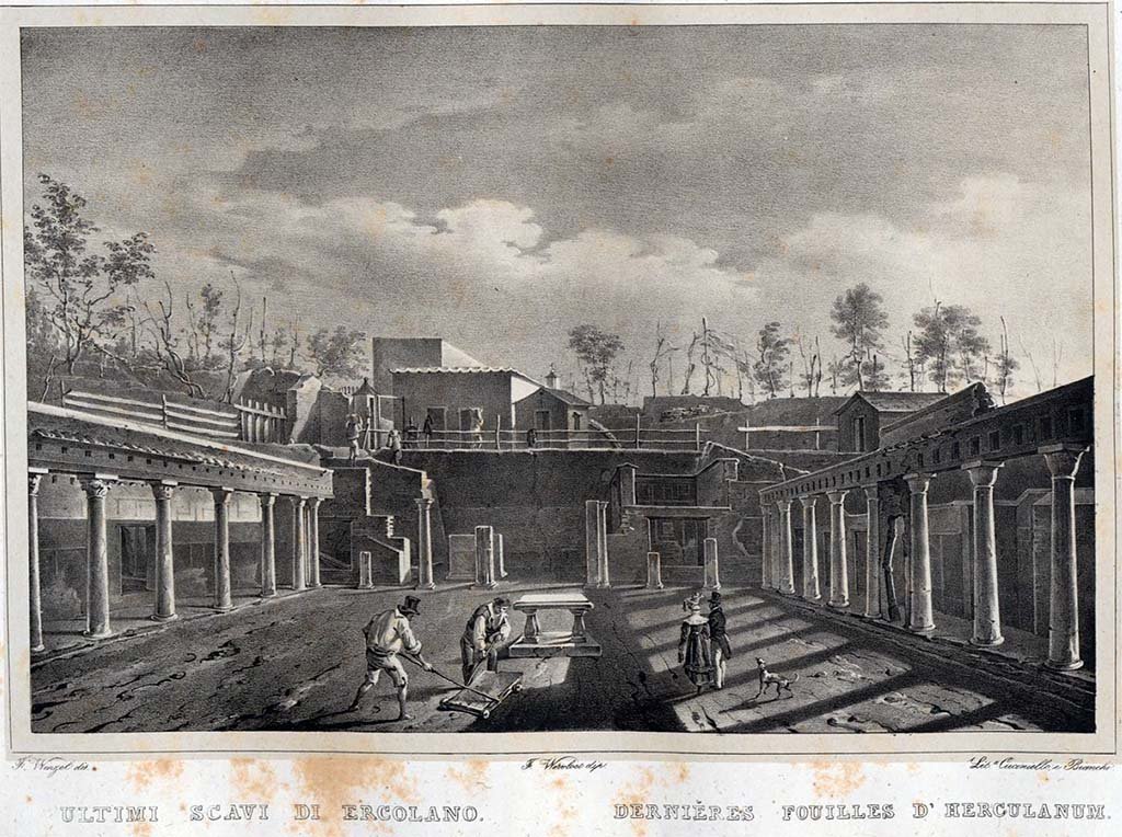 II.2 Herculaneum, pre-1832. Looking north across peristyle garden. 
See Cuciniello, D., 1832. Viaggio pittorico nel regno delle due Sicilie - Napoli e le provincie: vol. II, p. 12.

