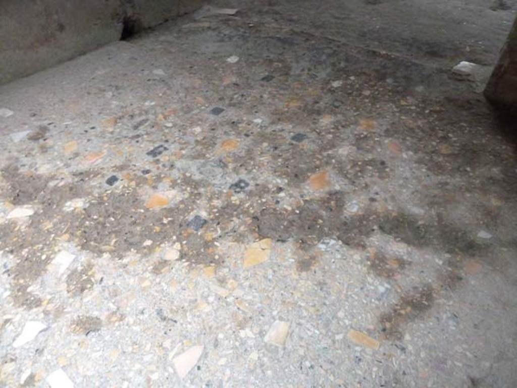 III.16, Herculaneum, September 2015. Room 4, floor of tablinum showing the chips of marble inserted into the flooring.