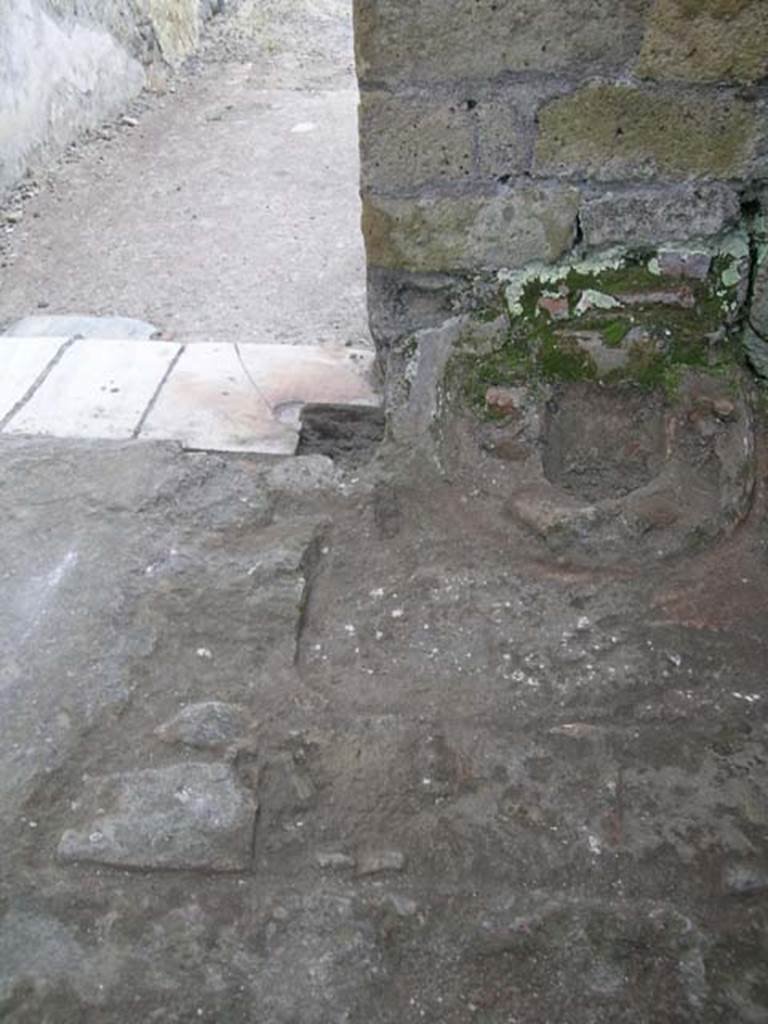 IV.13 Herculaneum, May 2005. Detail of surrounding floor area in south-east corner of entrance vestibule. 
Photo courtesy of Nicolas Monteix.
