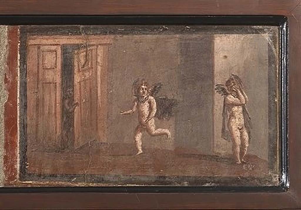 IV.21, Herculaneum. Cupids playing blindman’s bluff.
Now in Naples Archaeological Museum. Part of inventory number 9178.
