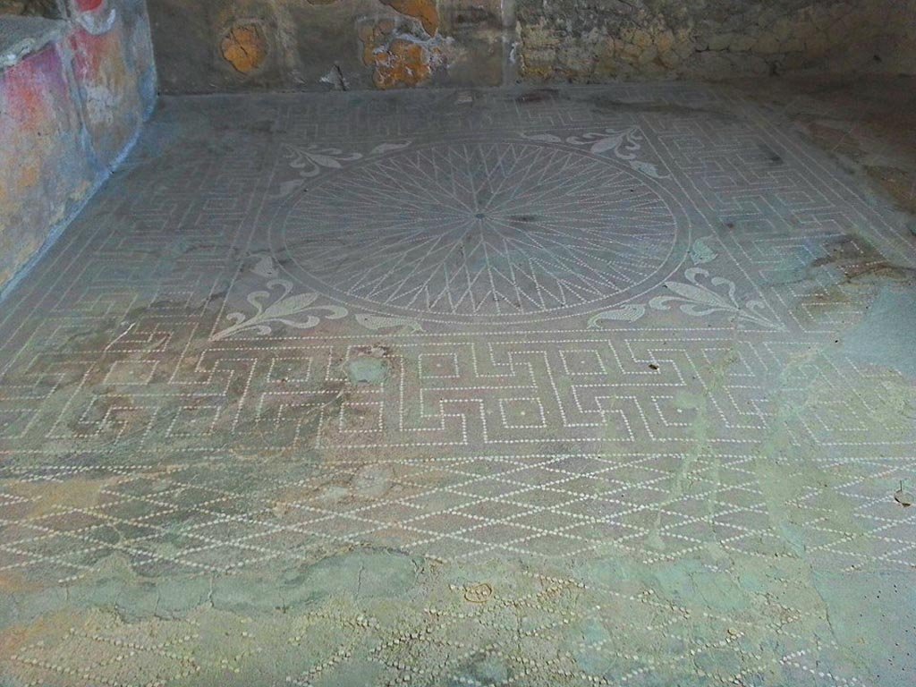 V.1 Herculaneum, photo taken between October 2014 and November 2019. 
Room 6, tablinum opus signinum floor with tessellated work. Photo courtesy of Giuseppe Ciaramella.

