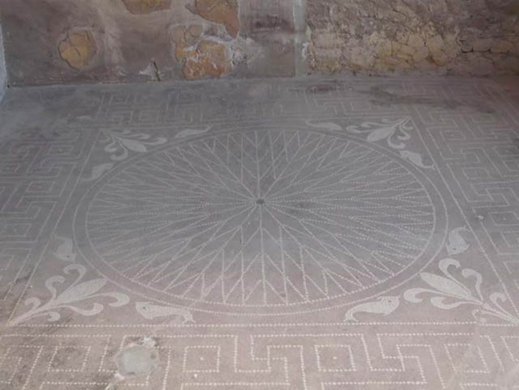 V.1 Herculaneum. August 2013. Room 6, tablinum opus signinum floor with tessellated work. Photo courtesy of Buzz Ferebee.