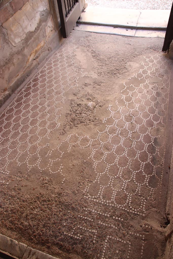 V.1 Herculaneum. October 2022. 
Looking west along floor of entrance corridor towards exit. Photo courtesy of Klaus Heese.
