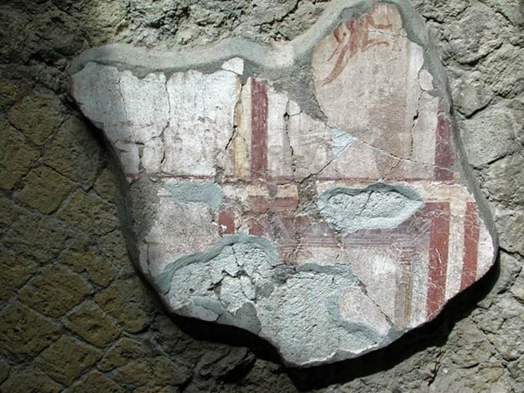 V.7, Herculaneum. September 2003. West wall of cubiculum, remaining painted decoration. 
Photo courtesy of Nicolas Monteix.
