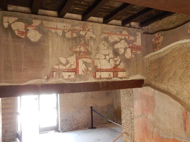 V.8 Herculaneum, May 2018. Room 3, looking west through small tablinum towards entrance doorway in Room 1.
Photo courtesy of Buzz Ferebee.
