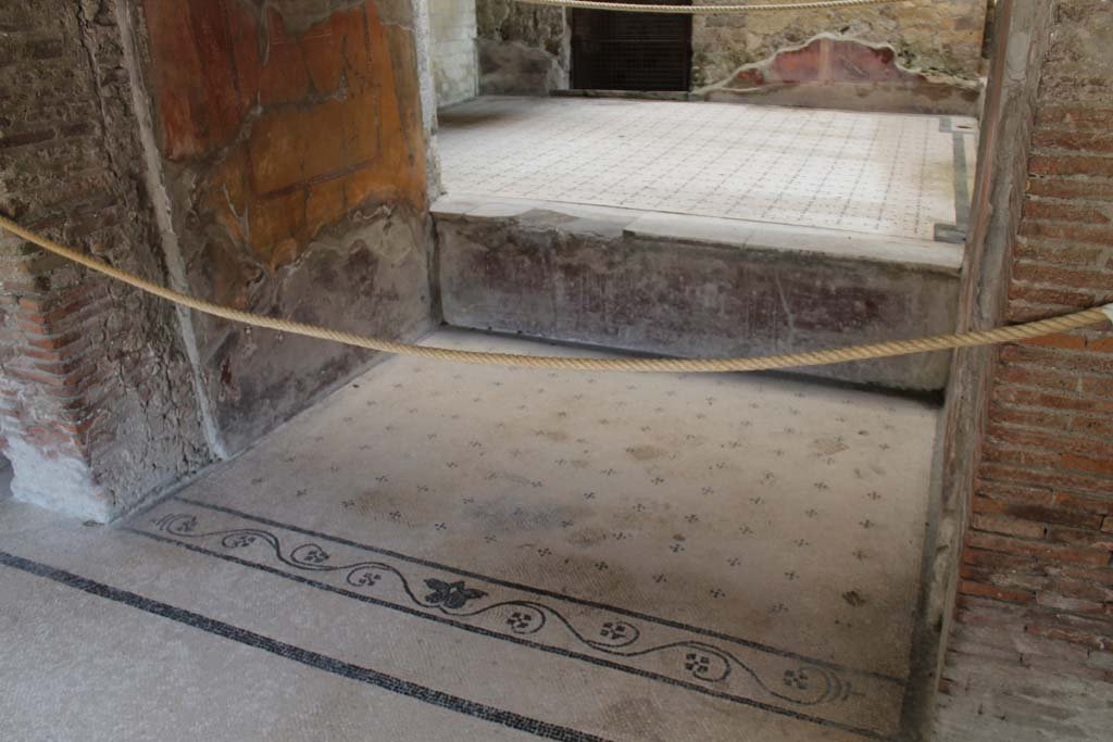 V.8 Herculaneum. March 2014. 
Room 3, looking east towards flooring of small tablinum on lower level, raised flooring at rear in Area 4.
Foto Annette Haug, ERC Grant 681269 DÉCOR
