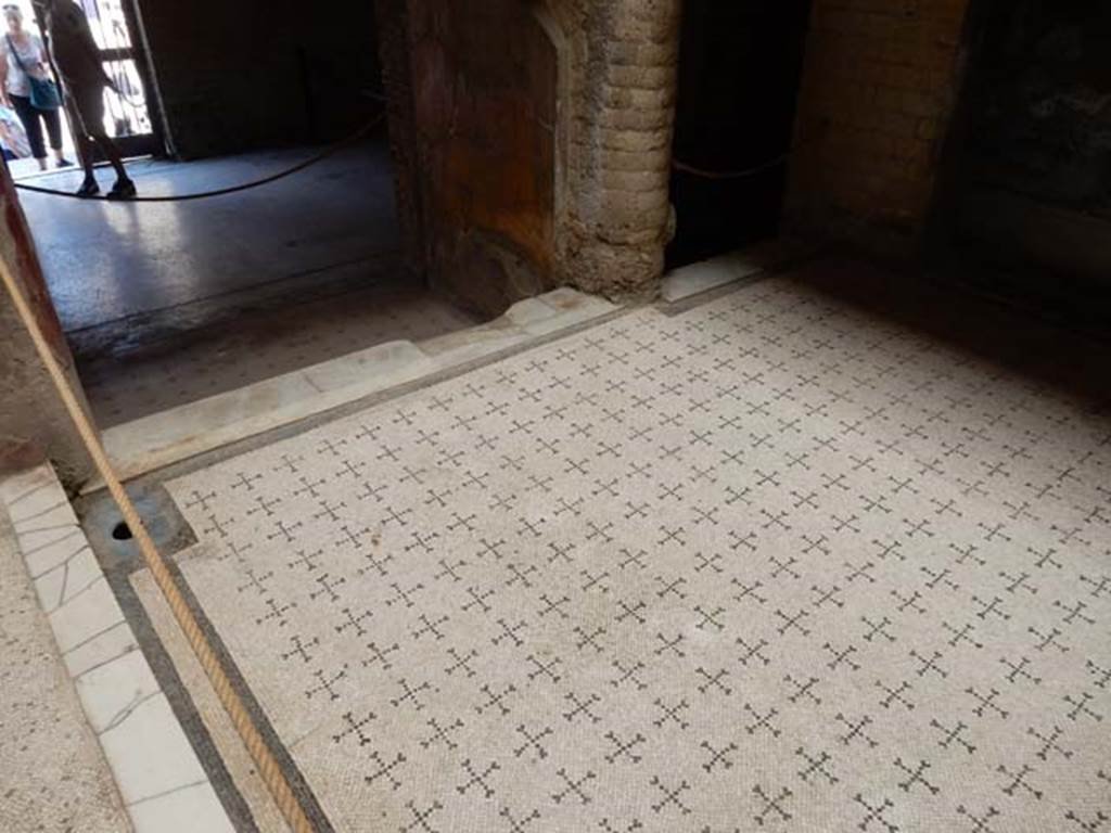 V.8 Herculaneum. May 2018. Area 4, looking west across flooring. 
One of the rainwater drainage holes is in the south-west corner, on left. Photo courtesy of Buzz Ferebee. 
