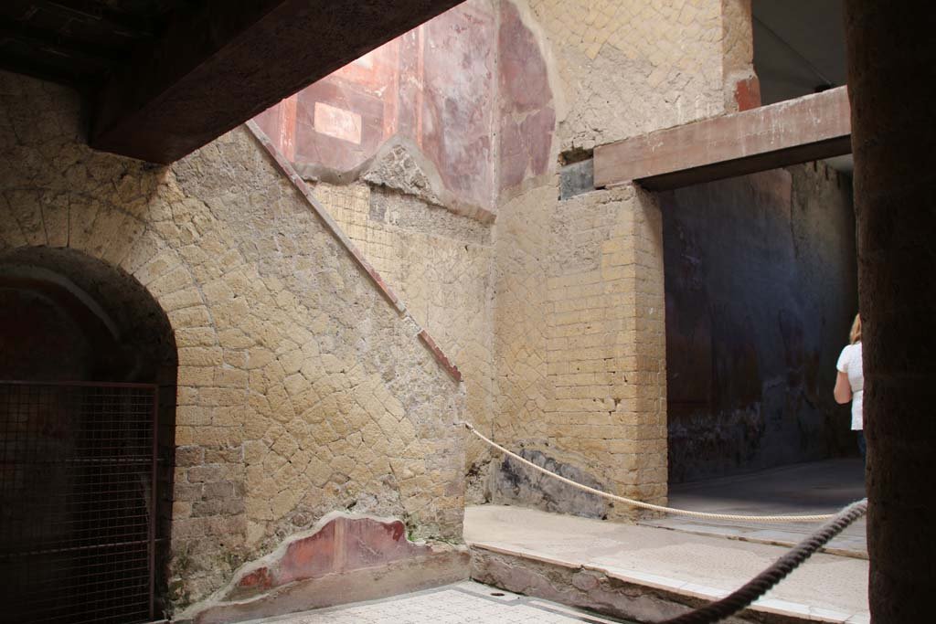 V.8 Herculaneum, April 2014. Area 4, looking towards east wall of courtyard, with masonry stairs, and south-east corner. 
Photo courtesy of Klaus Heese.
