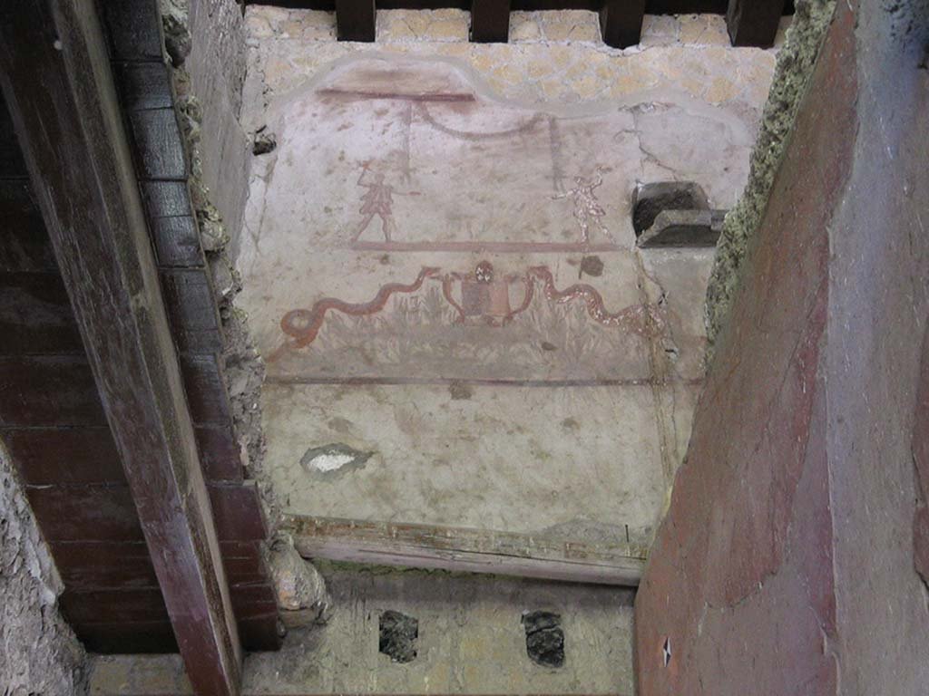 V.14, Herculaneum. September 2003. Lararium on south wall of upper room above V.14.
Photo courtesy of Nicolas Monteix.


