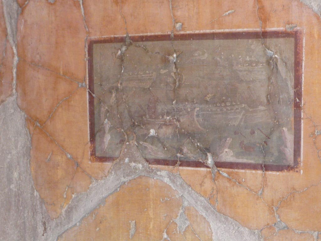 V.30 Herculaneum. August 2013. Room 3, painting of a naval battle on north wall. Photo courtesy of Buzz Ferebee.