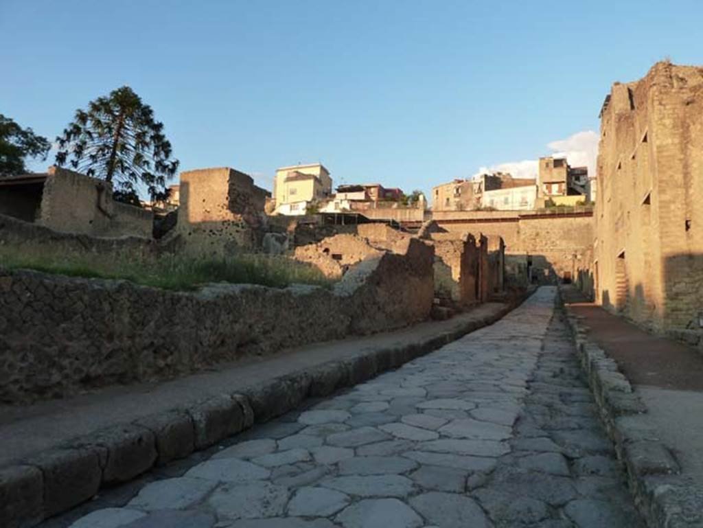 Cardo V Superiore, Herculaneum, September 2015. Looking north-west towards Ins.V.33, on left, known as House with Garden.