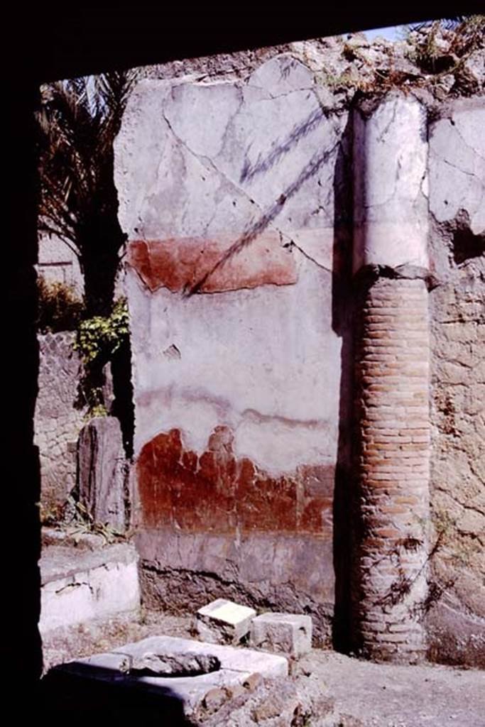 Ins. V 35, Herculaneum, 1964. East wall of courtyard 12.  Photo by Stanley A. Jashemski.
Source: The Wilhelmina and Stanley A. Jashemski archive in the University of Maryland Library, Special Collections (See collection page) and made available under the Creative Commons Attribution-Non Commercial License v.4. See Licence and use details. J64f1169
