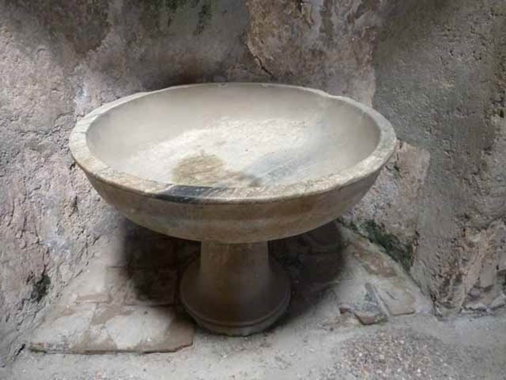 VI.1/7. May 2010. Marble basin in apse at north end of apodyterium.