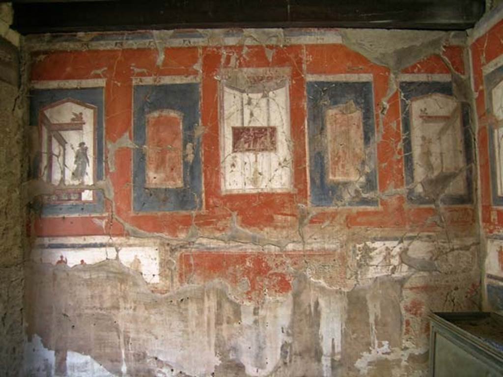 VI.16, Herculaneum. May 2004. Looking towards the painted decoration on east wall. 
Photo courtesy of Nicolas Monteix.
