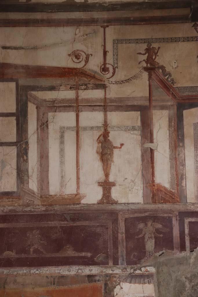 VI.17 Herculaneum. September 2019. 
Detail of Caryatid from west end of north wall of triclinium 13. Photo courtesy of Klaus Heese.
