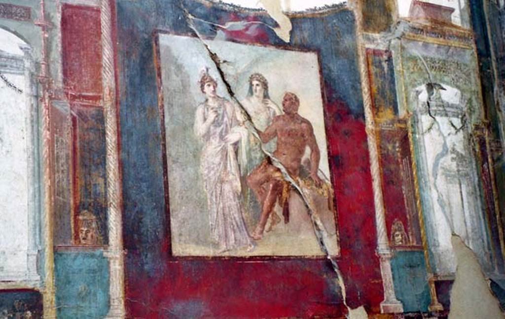 VI.21 Herculaneum. October 2001. Central wall painting on east wall. Photo courtesy of Peter Woods.
