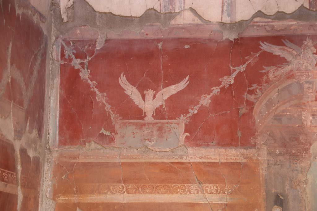 VI.29 Herculaneum. September 2021. Room 7, oecus, looking towards west (left) end of the north wall. Photo courtesy of Klaus Heese.