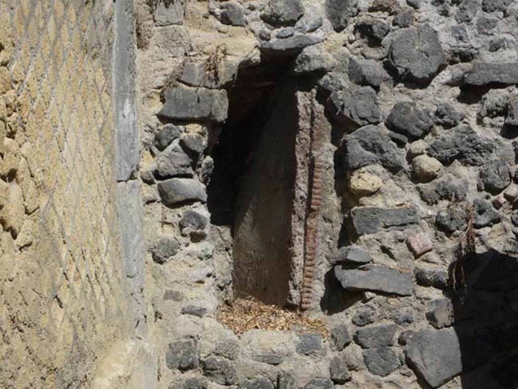 VII.2 Herculaneum. August 2013. Peristyle 10, detail from west wall. Photo courtesy of Buzz Ferebee.
