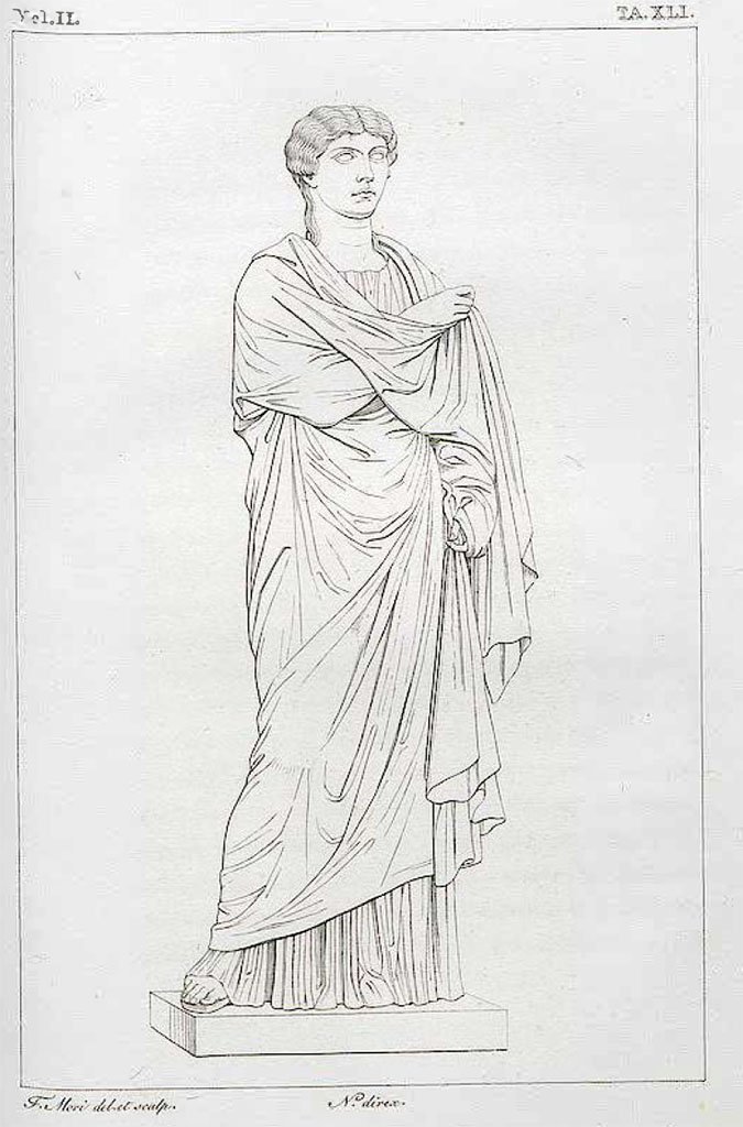 VII.16 Herculaneum. Found in 1739. Second of four sisters of M. Nonius Balbus.
See Real Museo Borbonico II, 1825, Tav. XLI.
