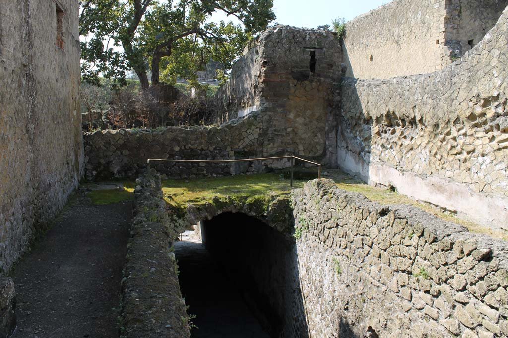 Cardo V, Herculaneum. March 2014. Looking south towards tunnel/slope leading to ancient seafront.
The terrace of the House of the Gem is in the upper left of the photo.
Foto Annette Haug, ERC Grant 681269 DÉCOR
