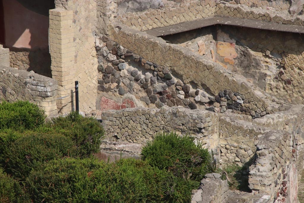 Ins. Or. 1.1, Herculaneum. October 2023. Room 5, looking towards north wall. Taken from access roadway. 
The room in the upper right is part of Ins. Or. I,2, the House of Telephus Relief. Photo courtesy of Klaus Heese.

