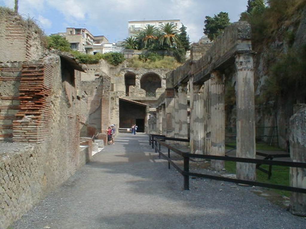 Ins. Or. II. September 2004. Looking north along west portico of palaestra. The entrance to the large apsed room can be seen, centre left.
