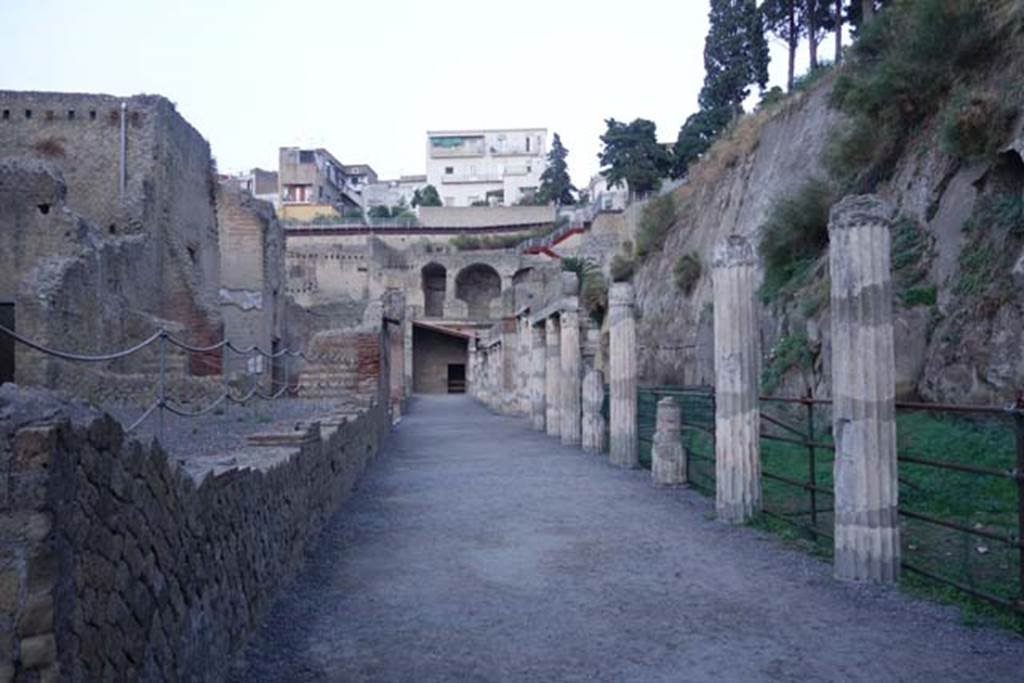 Ins. Orientalis II 4, Herculaneum, October 2014. Looking north along west portico, from east end of large entrance hall.  Photo courtesy of Michael Binns.
