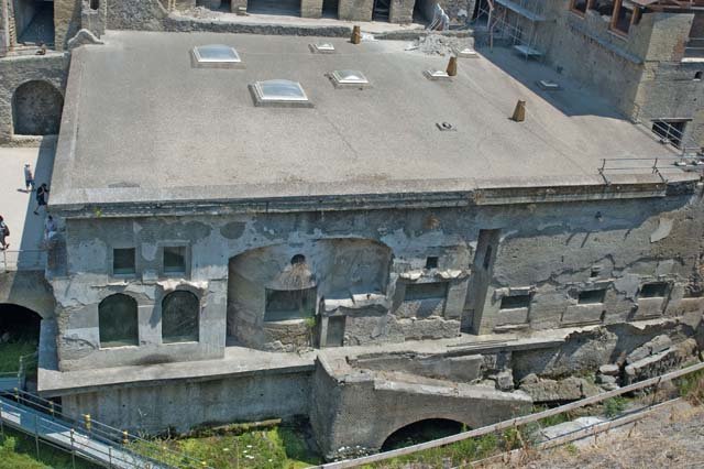 Suburban Baths, and beachfront, Herculaneum, July 2009. South-east corner of site, beachfront excavations beneath the House of Telephus Relief.  Photo courtesy of Sera Baker.

