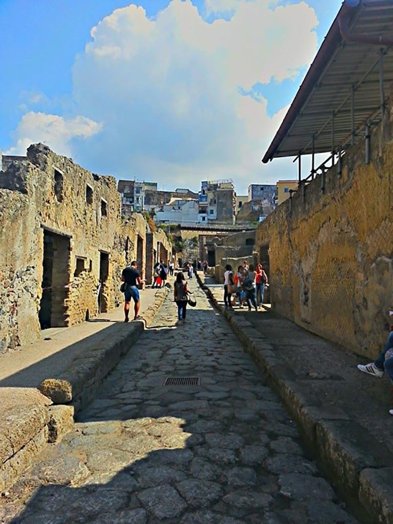 Cardo III. Inferiore, Herculaneum. September 2015. Looking north along west side of roadway.  Photo courtesy of Michael Binns.
