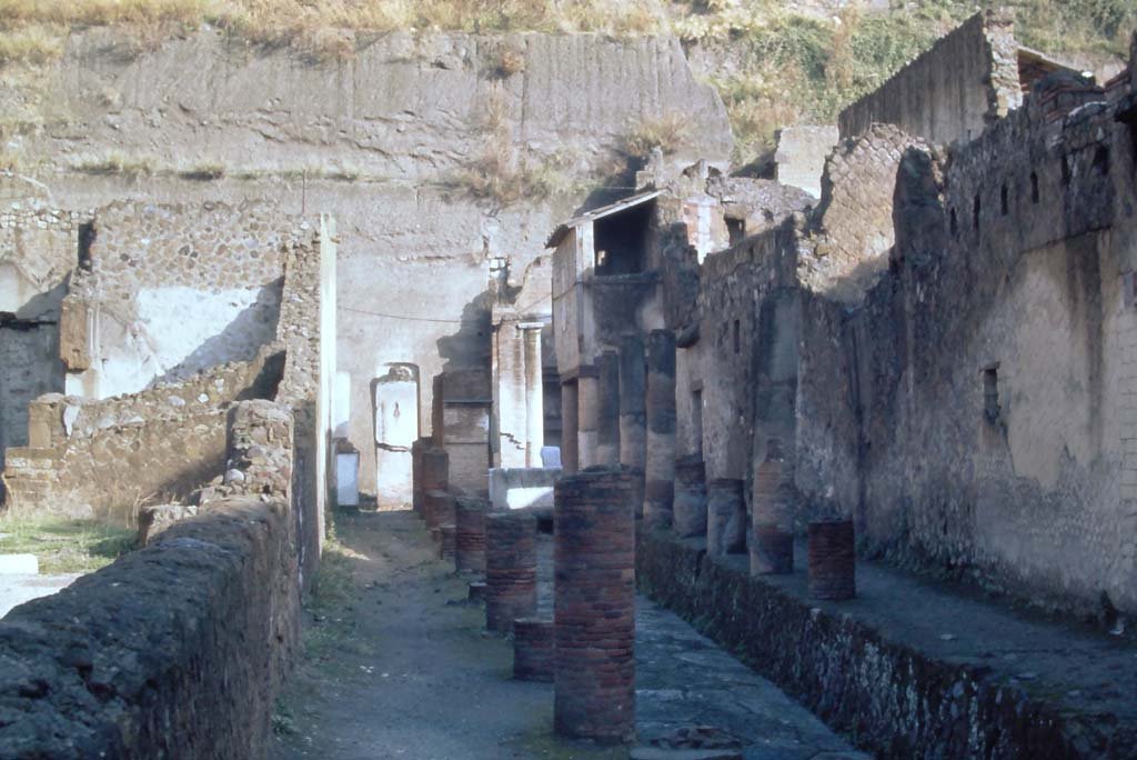 Cardo IV, Herculaneum. 4th December 1971. Looking north along west side of Cardo IV Superiore, on the left is VI.13.
Photo courtesy of Rick Bauer, from Dr George Fay’s slides collection.
