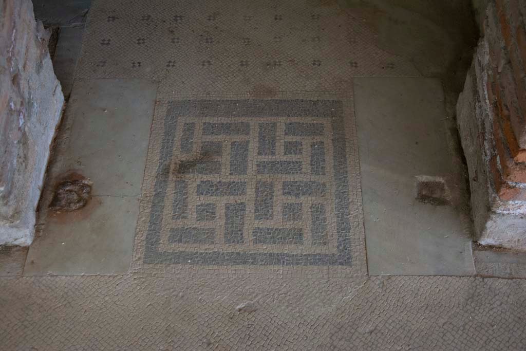 Villa dei Papiri, March 2019. Corridor (t), detail of mosaic in doorway threshold..
Foto Annette Haug, ERC Grant 681269 DÉCOR.
