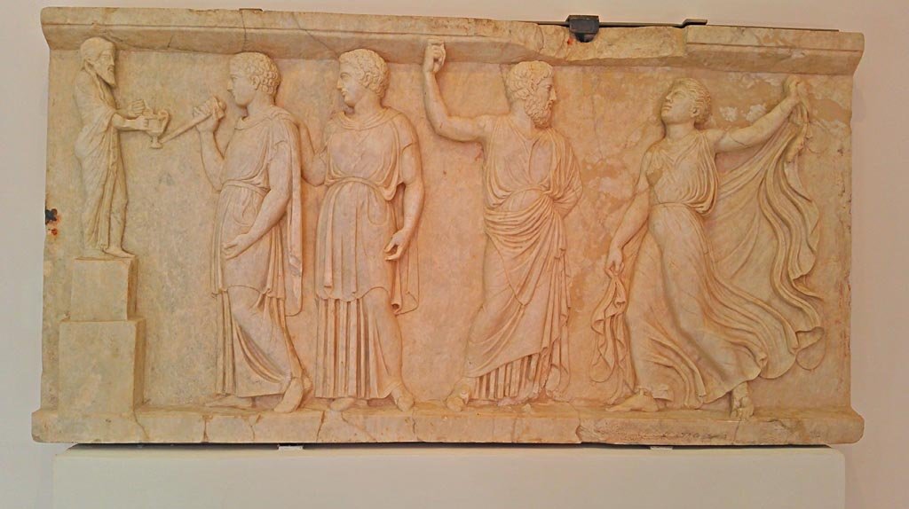 House of Dionysiac Reliefs, Herculaneum. 
Second marble relief with Dionysian scenes. (Augustan period). Now in Herculaneum deposits. Photo courtesy of Giuseppe Ciaramella.
